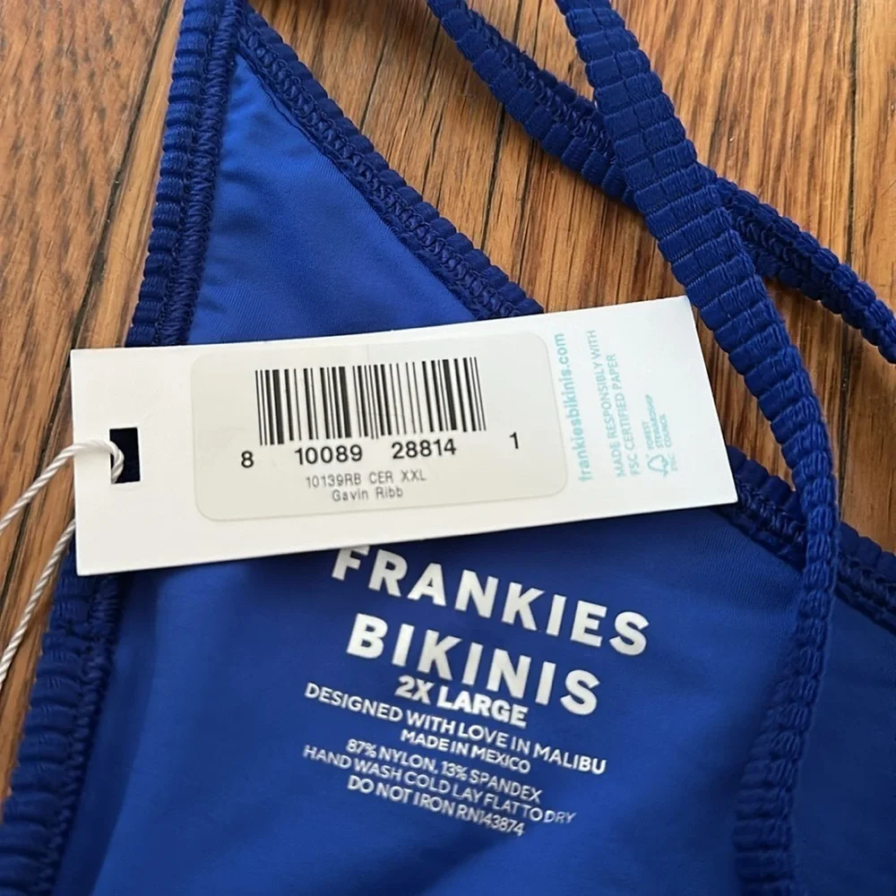 Frankies Bikinis Gavin Ribbed Scoop Bikini Top cerulean royal blue XXL